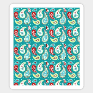 Red Teal yellow paisley pattern Sticker